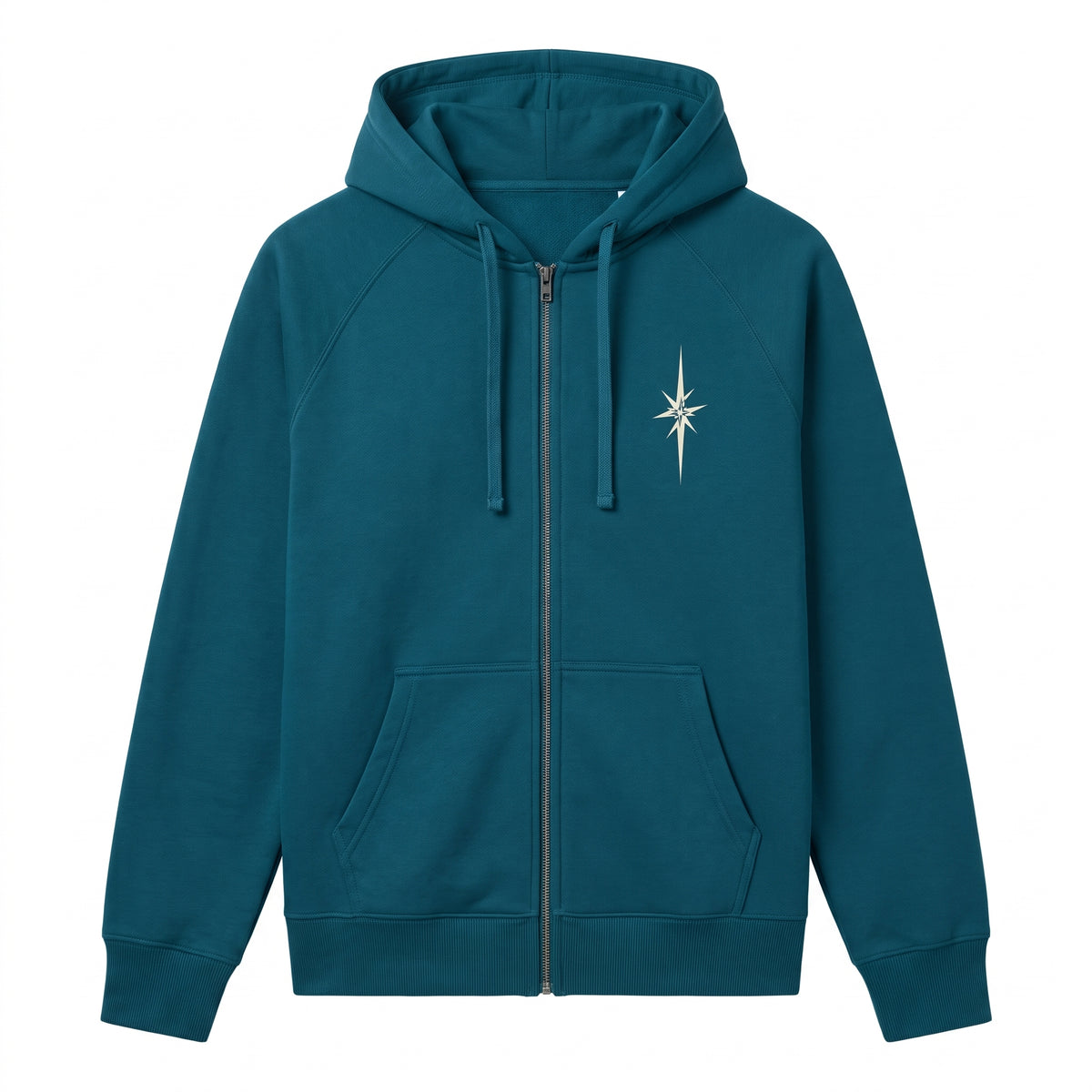 Directional Compass Graphic Full-Zip Hoodie – Deep Teal