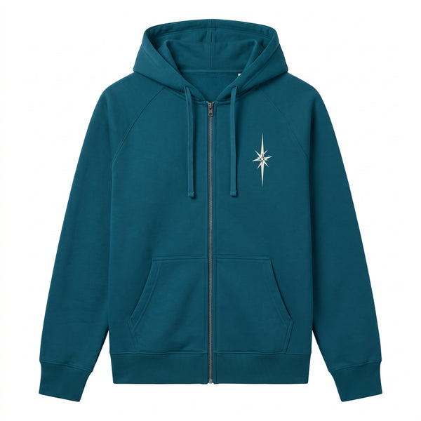 Directional Compass Graphic Full-Zip Hoodie – Deep Teal
