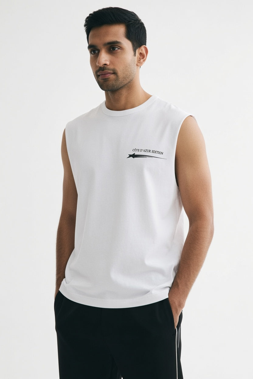 White Premium Cotton Sleeveless T-Shirt Main image