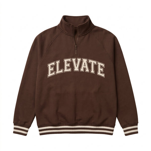 Elevate Collegiate Graphic Printed Quarter-Zip Sweatshirt – Chocolate Brown