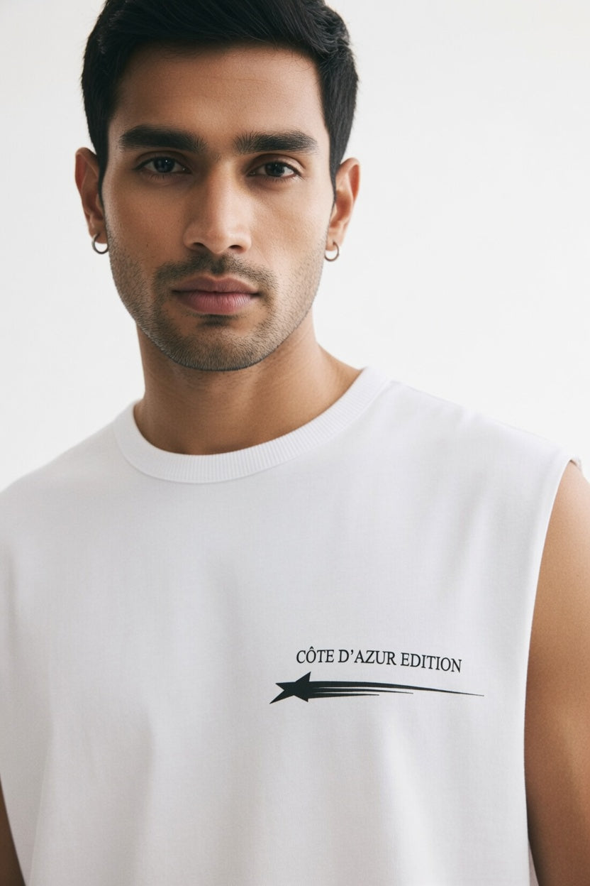 White Premium Cotton Sleeveless T-Shirt Secondary image