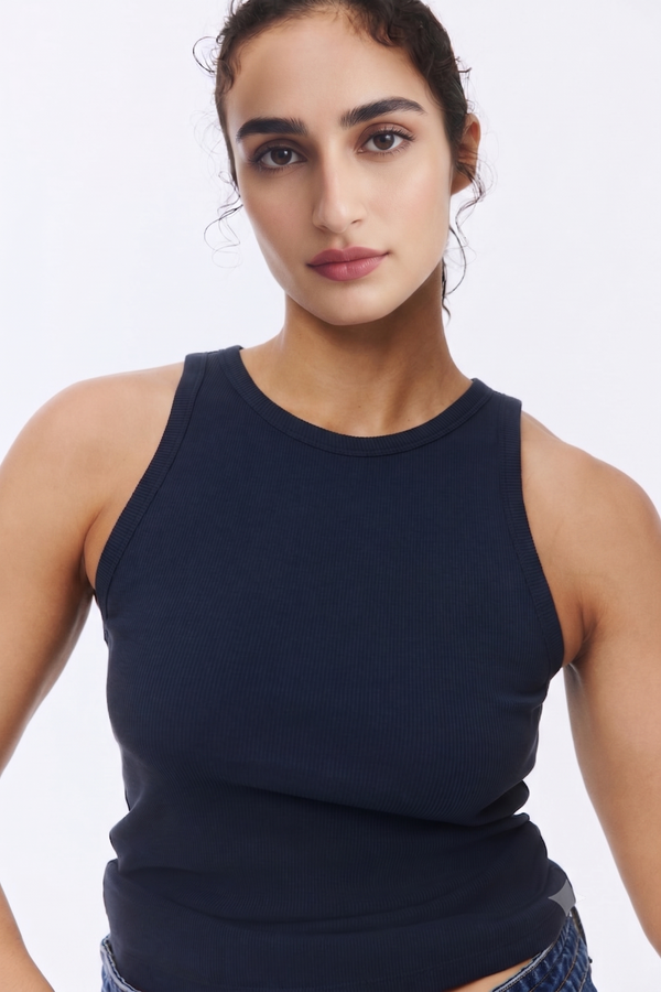 Navy Blue Premium Cotton Sleeveless T-Shirt