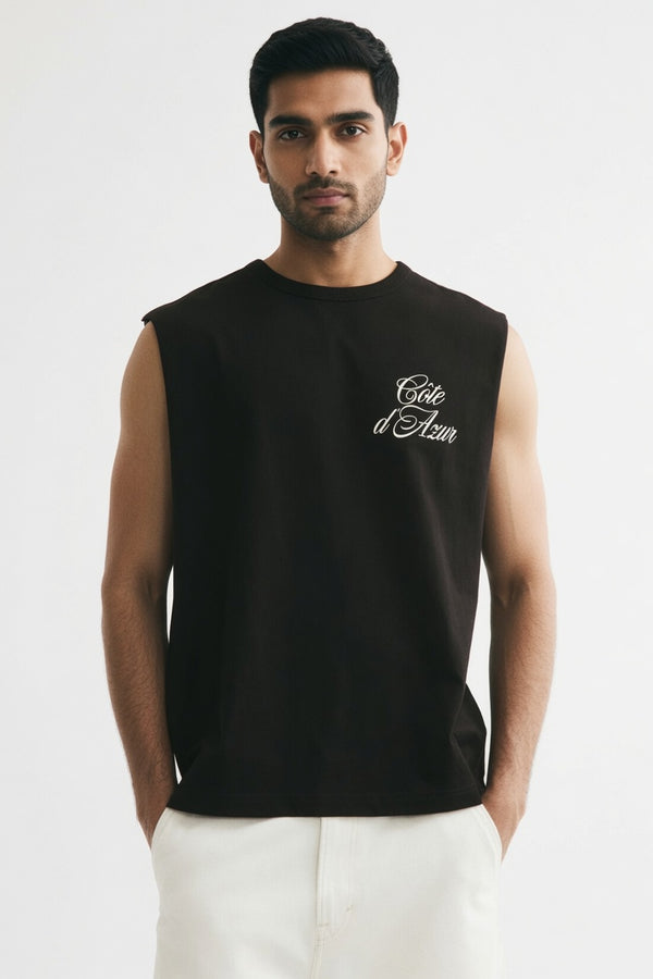 Black Premium Cotton Sleeveless T-Shirt