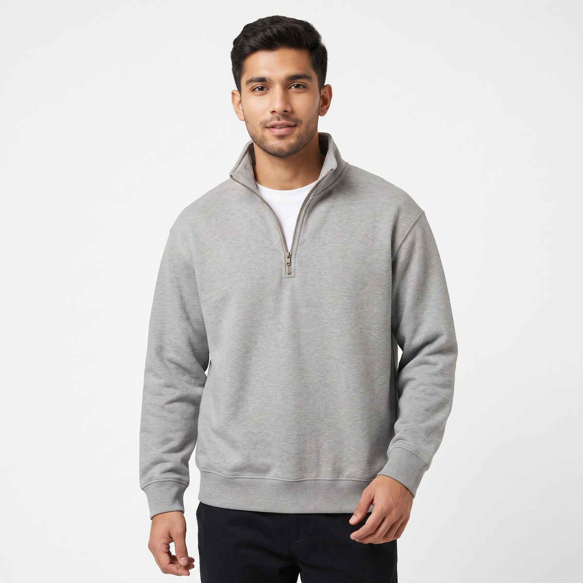Essential Solid Quarter-Zip Fleece Sweatshirt – Heather Grey (Color Variations Available)