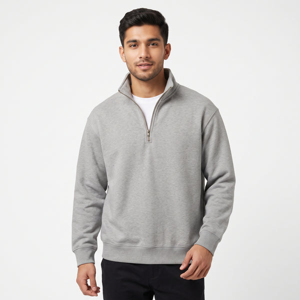 Essential Solid Quarter-Zip Fleece Sweatshirt – Heather Grey (Color Variations Available)