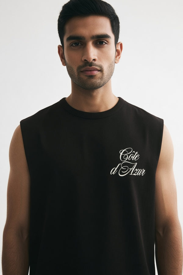 Black Premium Cotton Sleeveless T-Shirt