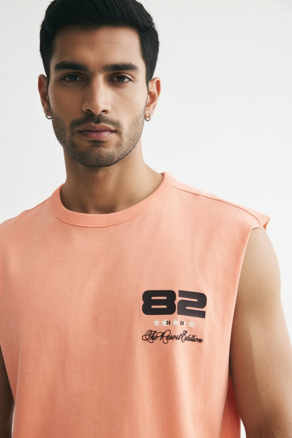 Orange Premium Cotton Sleeveless T-Shirt