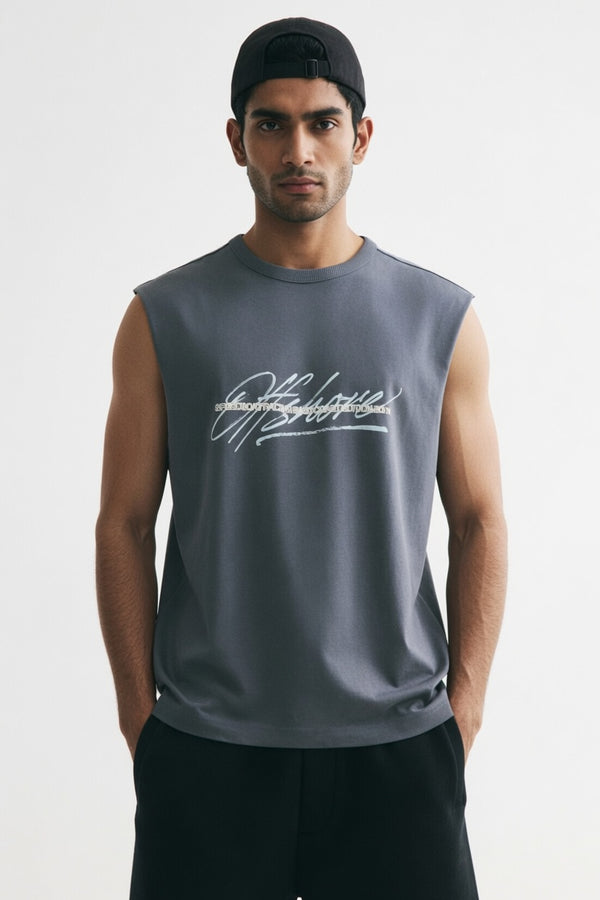 Gray Premium Cotton Sleeveless T-Shirt