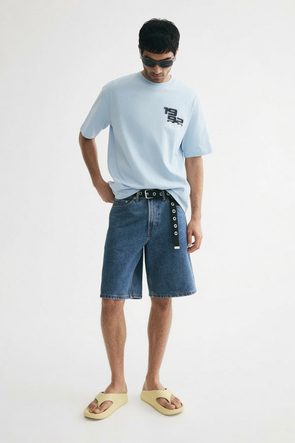 Sky BluePremium Printed Cotton T-Shirt