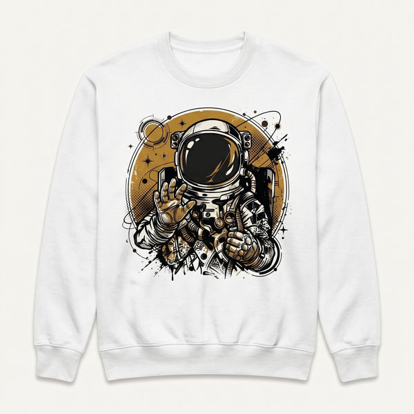 Starfarer Astronaut Graphic Printed Crewneck Sweatshirt | White