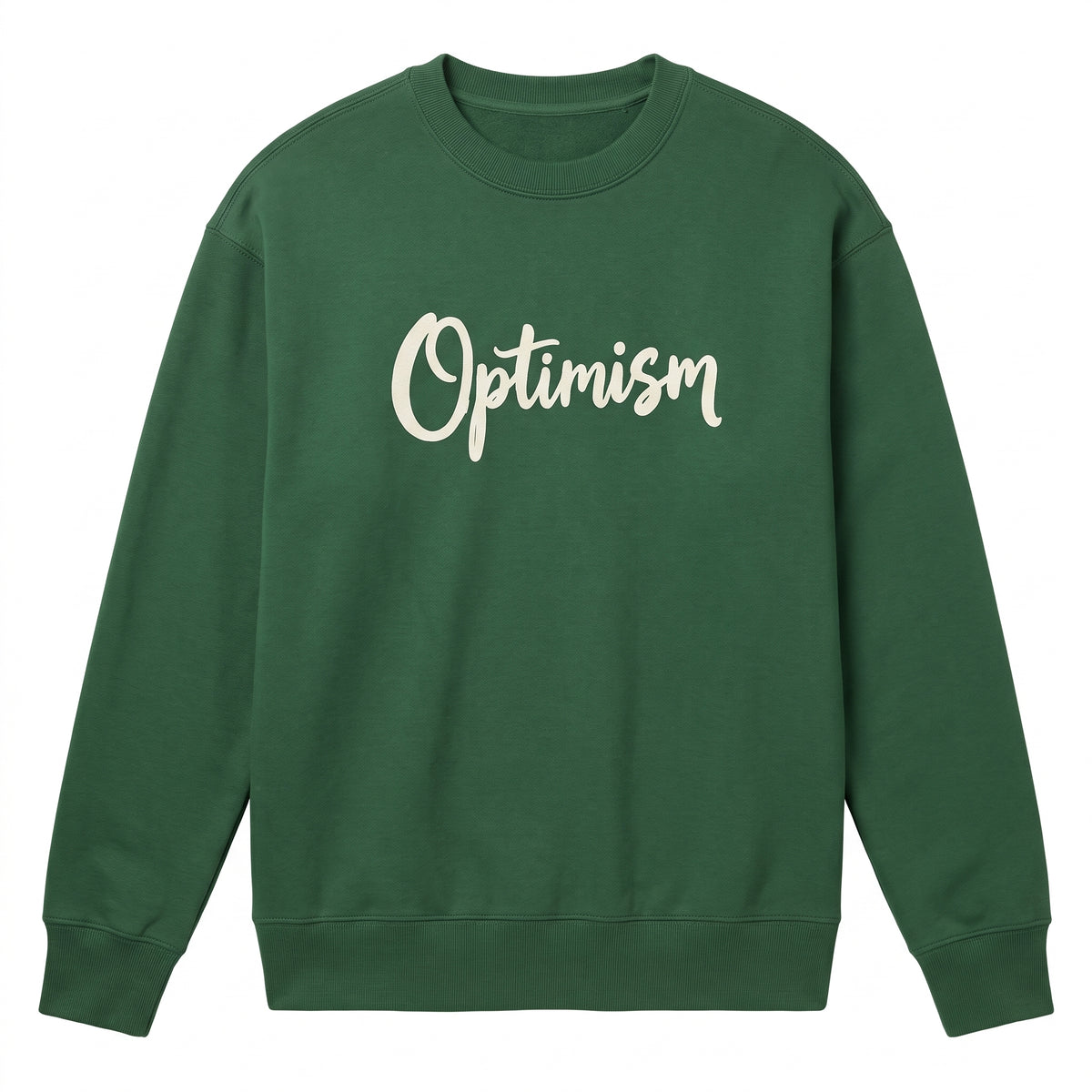 Optimism Typography Printed Crewneck Sweatshirt | Forest Green