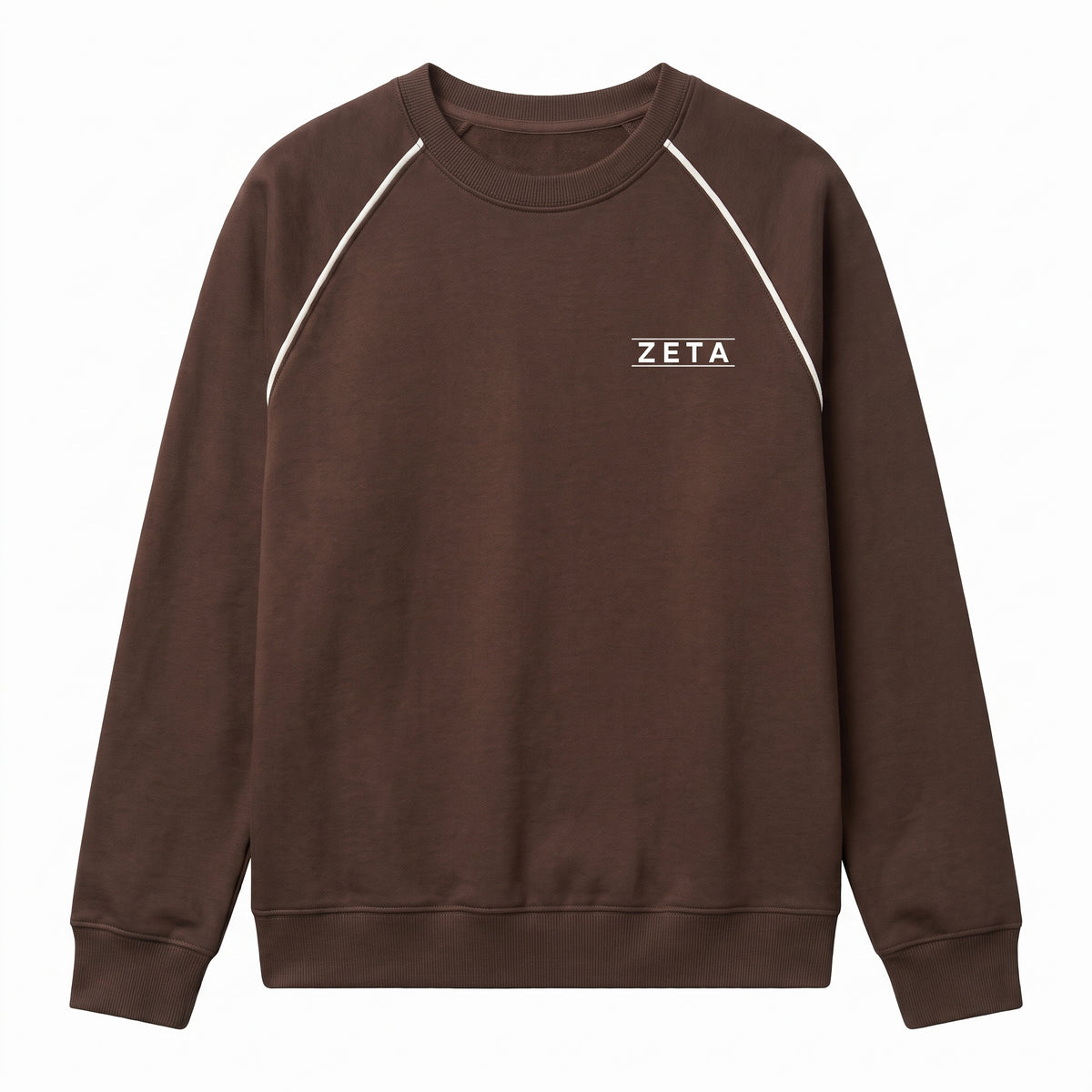 ZETA Minimalist Logo Raglan Crewneck Sweatshirt – Dark Brown