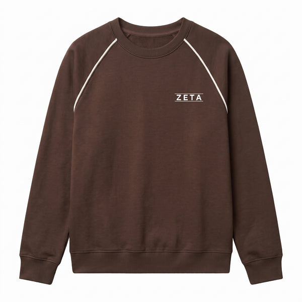 ZETA Minimalist Logo Raglan Crewneck Sweatshirt – Dark Brown