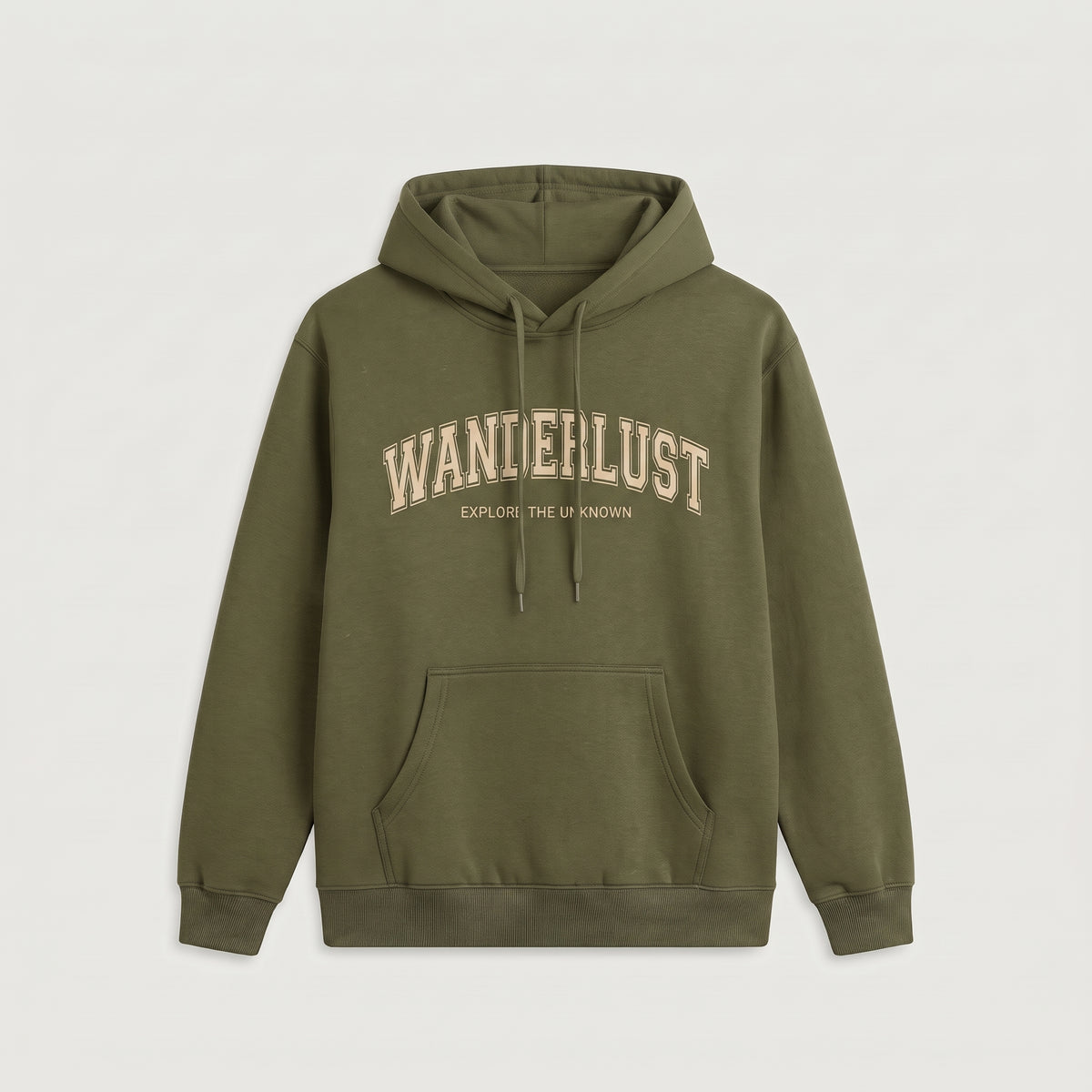 Wanderlust Explore The Unknown Collegiate Printed Hoodie – Olive Green