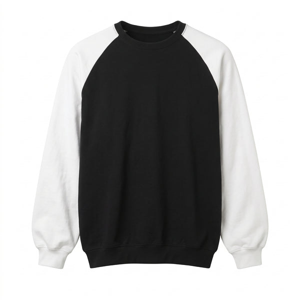 Contrast Sleeve Raglan Crewneck Sweatshirt | Black & White