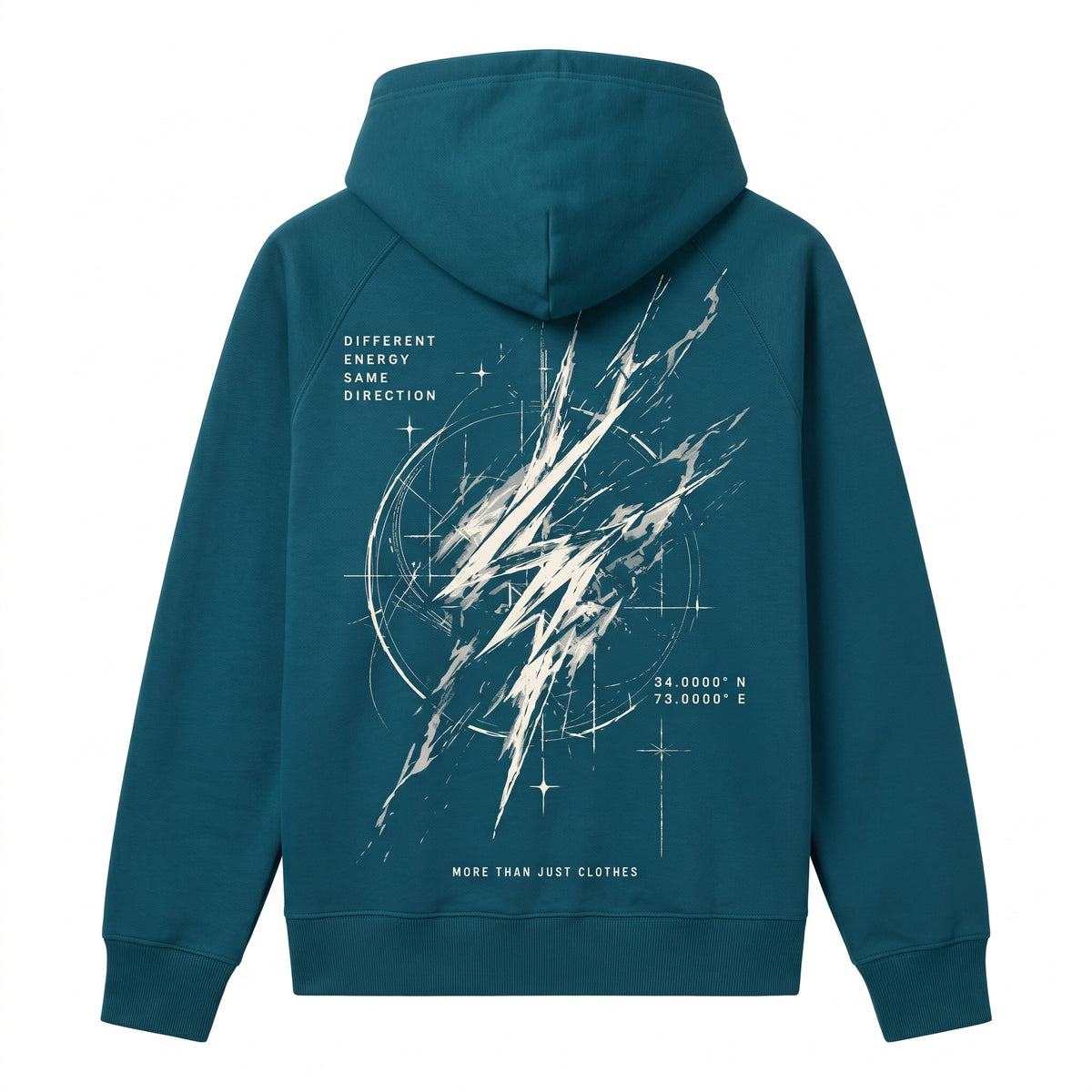 Directional Compass Graphic Full-Zip Hoodie – Deep Teal