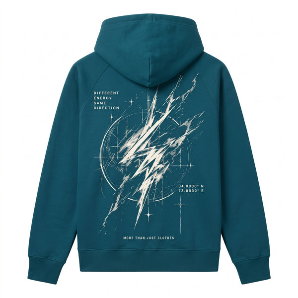 Directional Compass Graphic Full-Zip Hoodie – Deep Teal