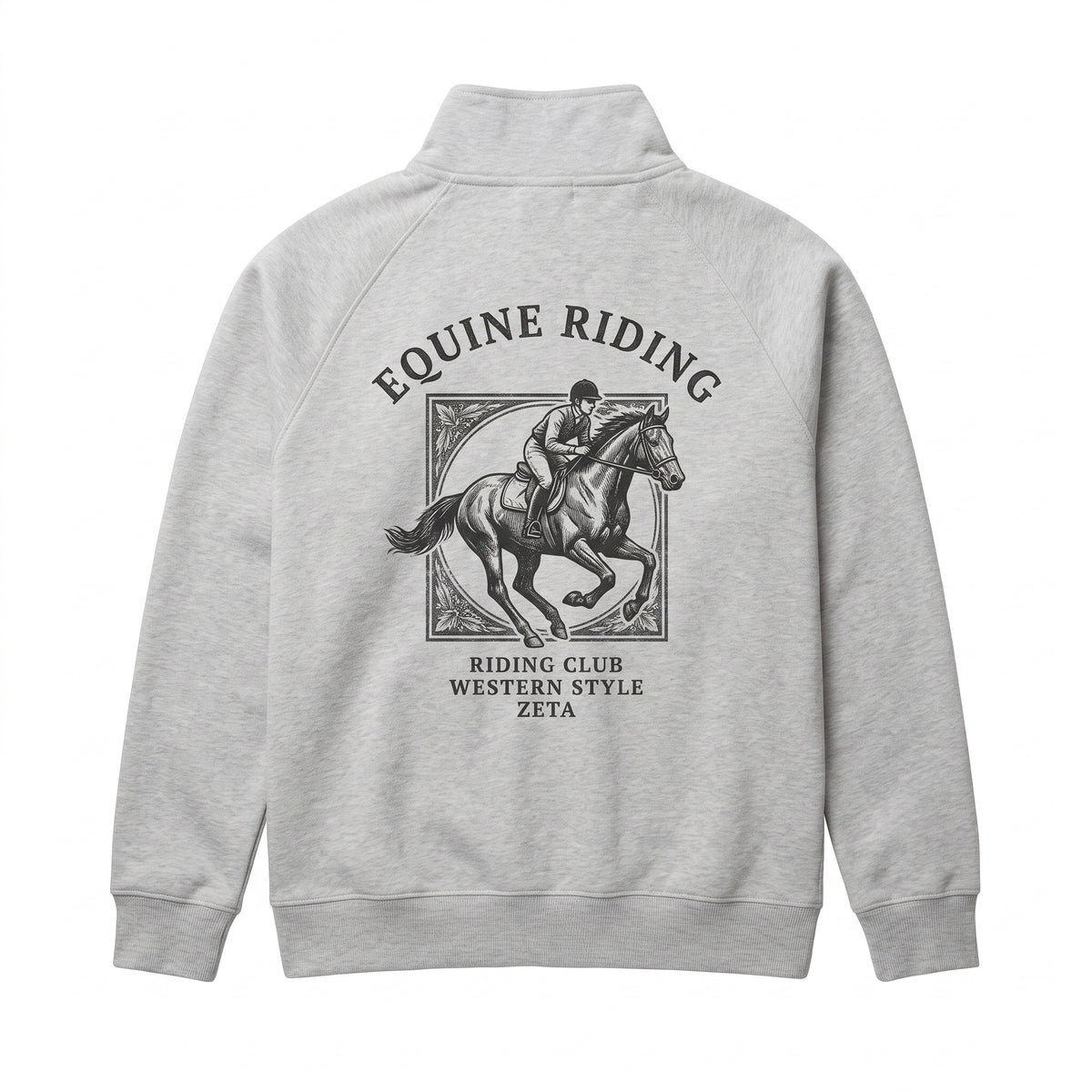ZETA Equine Riding Club Graphic Printed Quarter-Zip Sweatshirt – Light Heather Grey