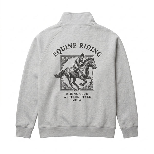 ZETA Equine Riding Club Graphic Printed Quarter-Zip Sweatshirt – Light Heather Grey