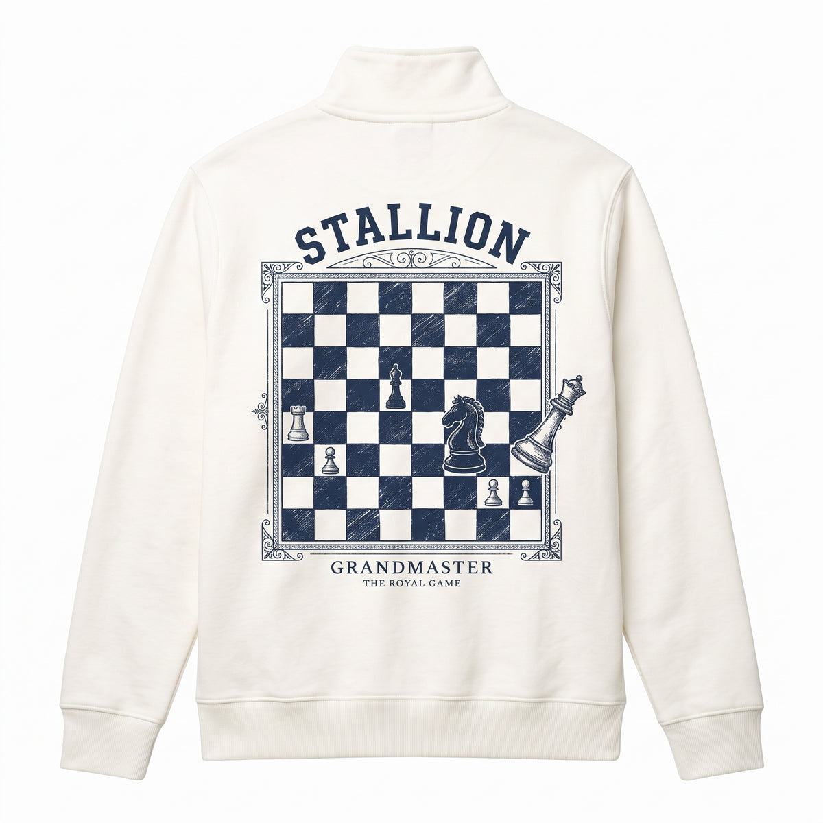 Stallion Chess Graphic Print Quarter-Zip Sweatshirt –  Off White