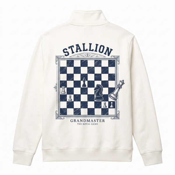 Stallion Chess Graphic Print Quarter-Zip Sweatshirt –  Off White