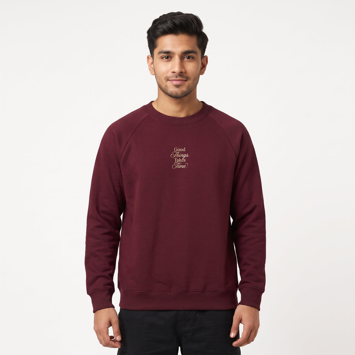 Good Things Takes Time Minimalist Crewneck Sweatshirt – Maroon Main image