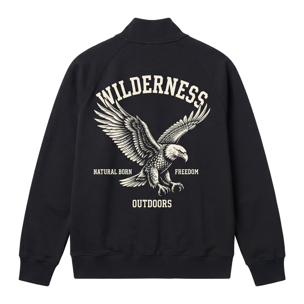 Wilderness Eagle Graphic Back Print Full-Zip Sweatshirt – Black