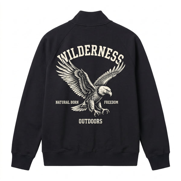 Wilderness Eagle Graphic Back Print Full-Zip Sweatshirt – Black