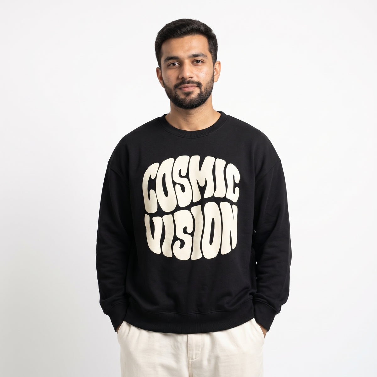 Cosmic Vision Graphic Printed Crewneck Sweatshirt – Black