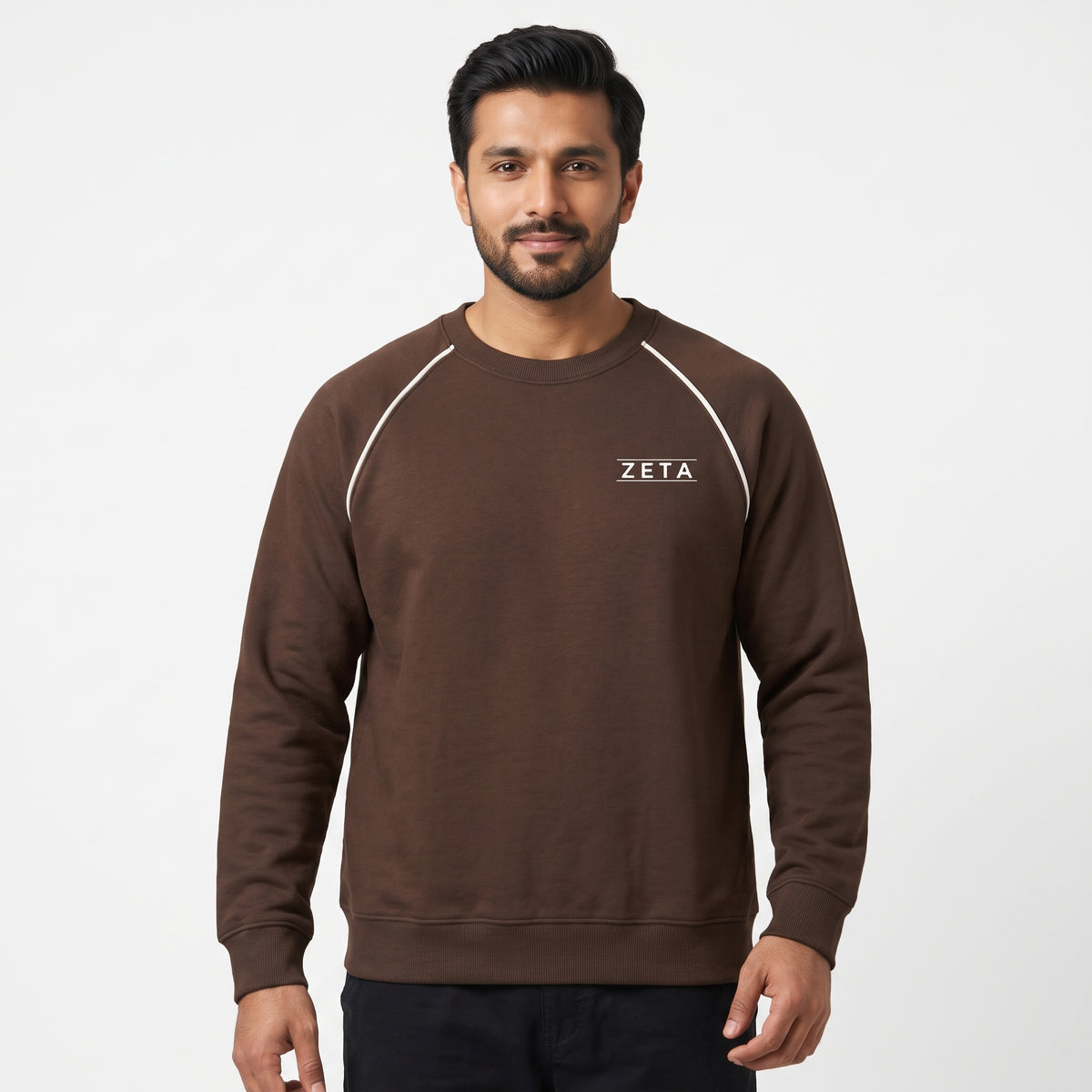 ZETA Minimalist Logo Raglan Crewneck Sweatshirt – Dark Brown Main image