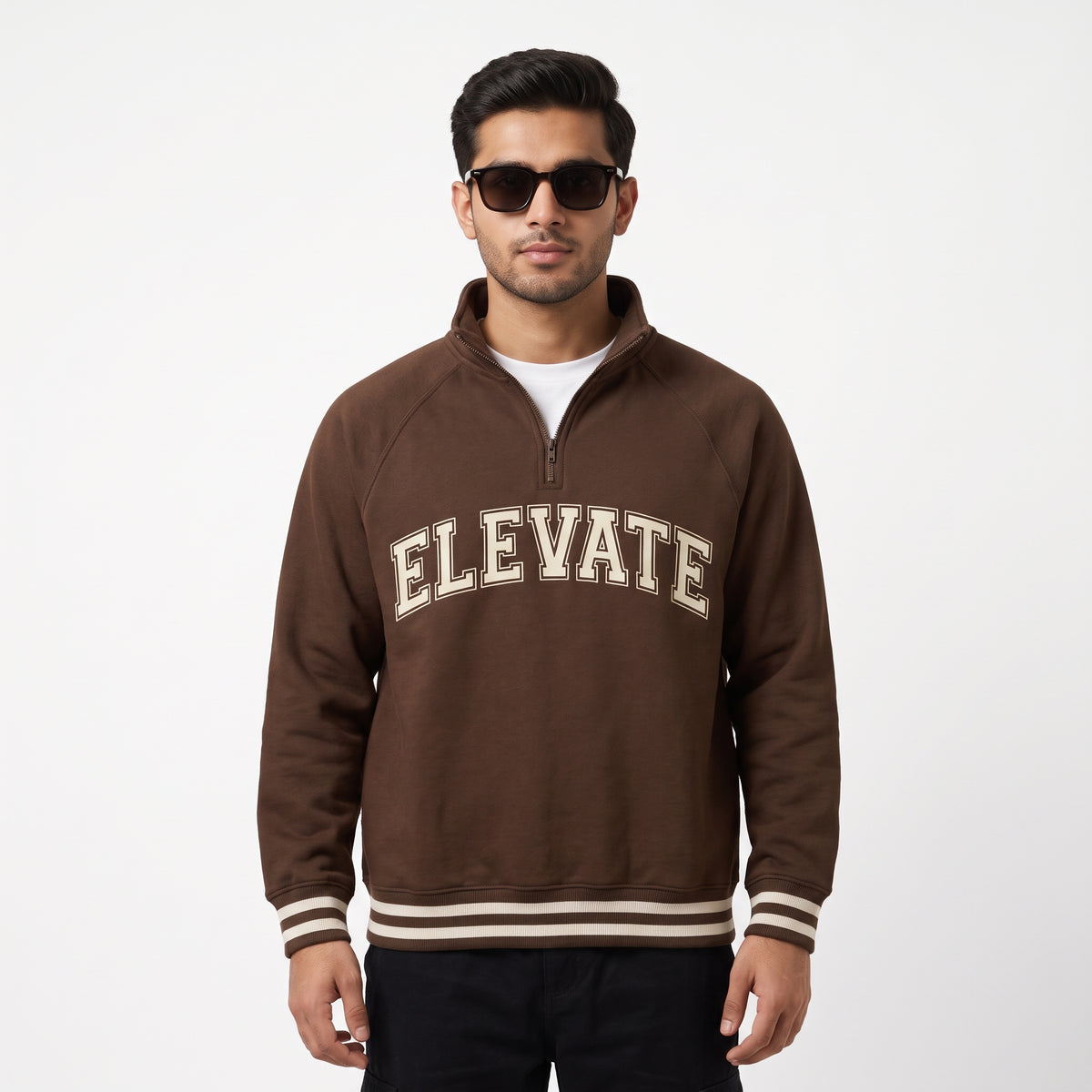 Elevate Collegiate Graphic Printed Quarter-Zip Sweatshirt – Chocolate Brown