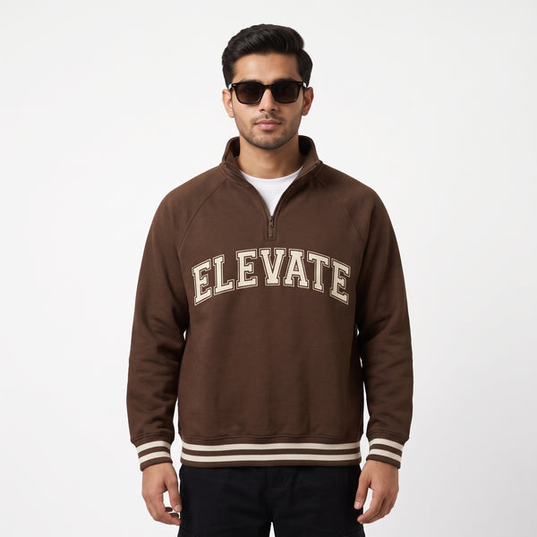 Elevate Collegiate Graphic Printed Quarter-Zip Sweatshirt – Chocolate Brown