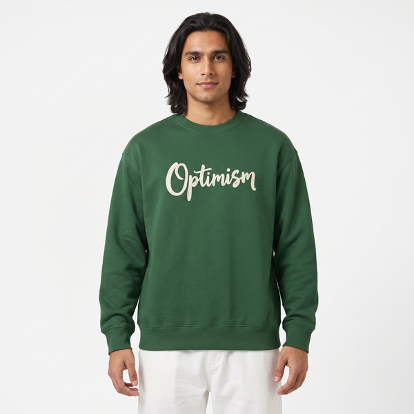 Optimism Typography Printed Crewneck Sweatshirt | Forest Green