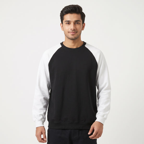 Contrast Sleeve Raglan Crewneck Sweatshirt | Black & White