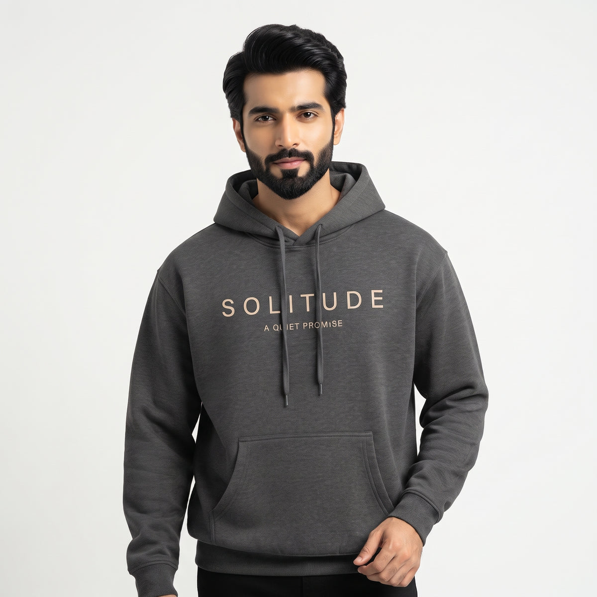 Solitude Typography Pullover Hoodie | Charcoal Grey