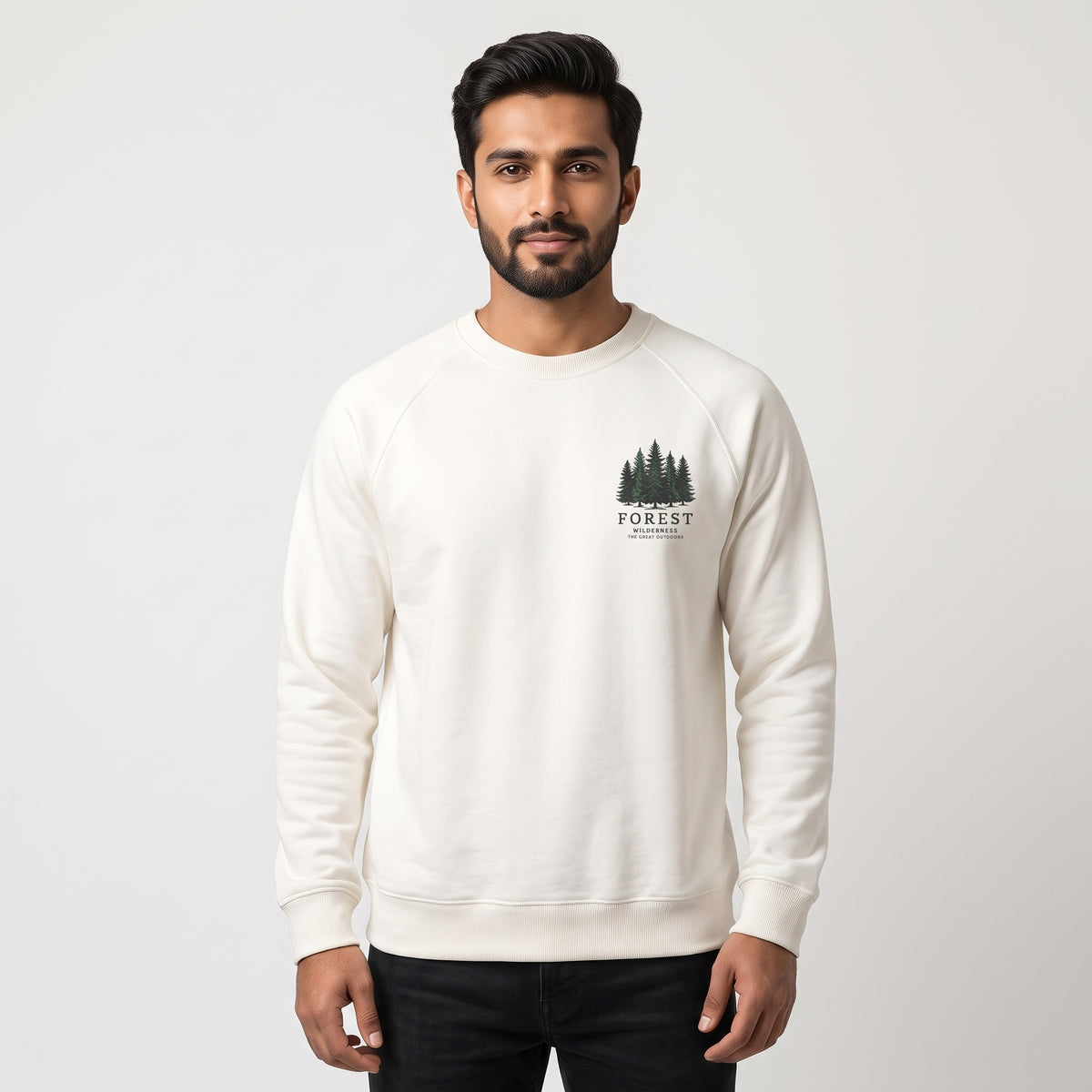 Forest Wilderness Pine Tree Minimalist Graphic Crewneck Sweatshirt –  Off White Main image