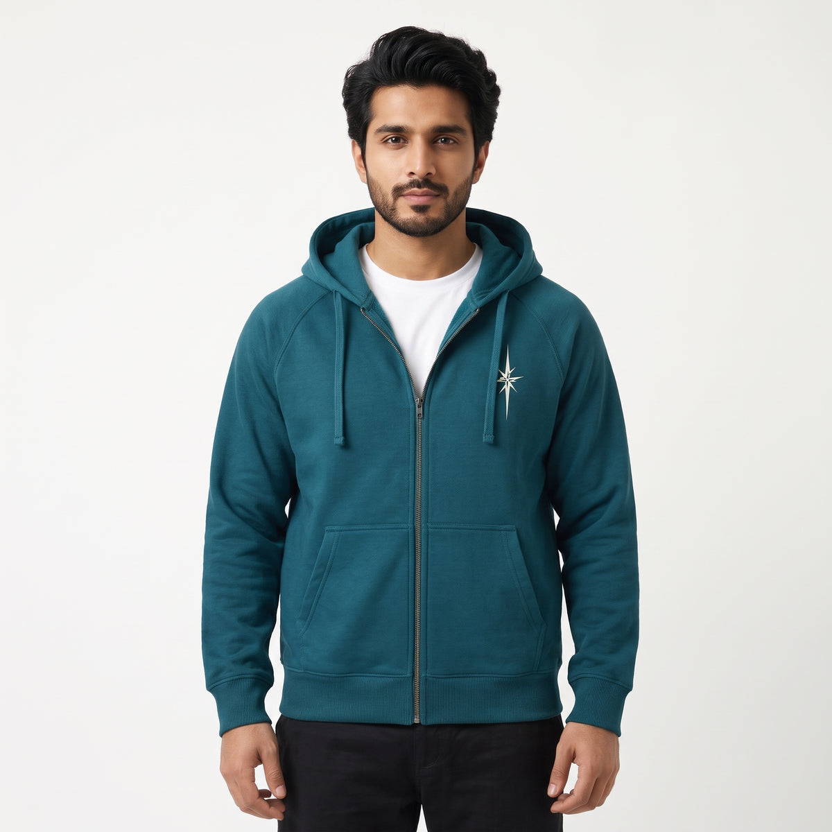 Directional Compass Graphic Full-Zip Hoodie – Deep Teal Main image