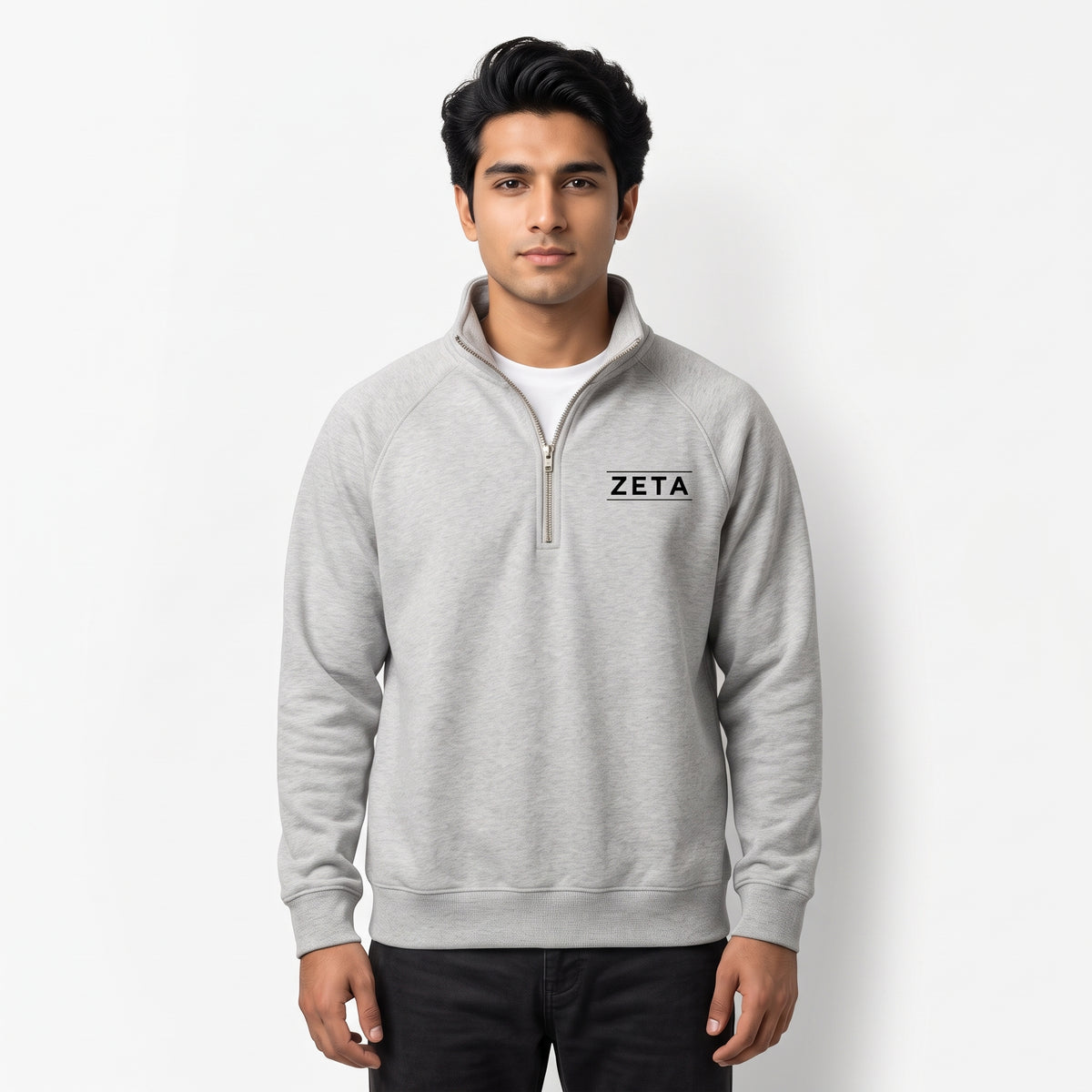 ZETA Equine Riding Club Graphic Printed Quarter-Zip Sweatshirt – Light Heather Grey Main image