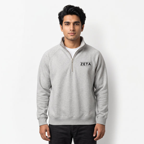 ZETA Equine Riding Club Graphic Printed Quarter-Zip Sweatshirt – Light Heather Grey