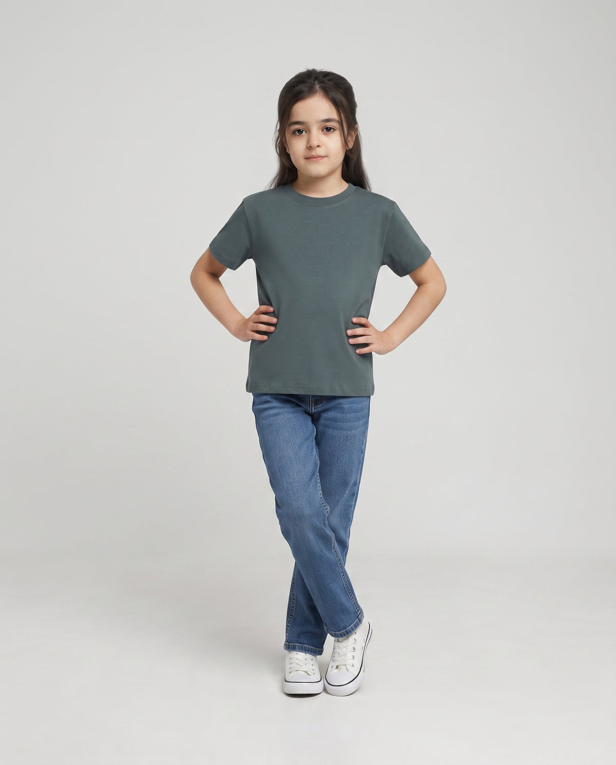 Premium Cotton Shirt for Girls – Slate Green