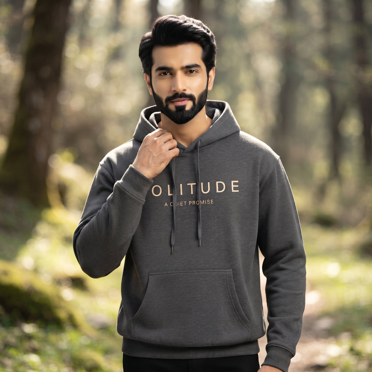 Solitude Typography Pullover Hoodie | Charcoal Grey