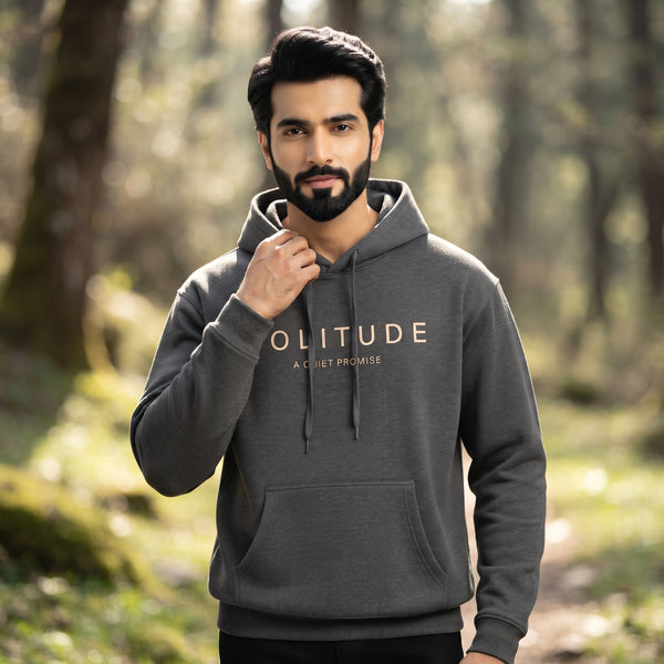 Solitude Typography Pullover Hoodie | Charcoal Grey