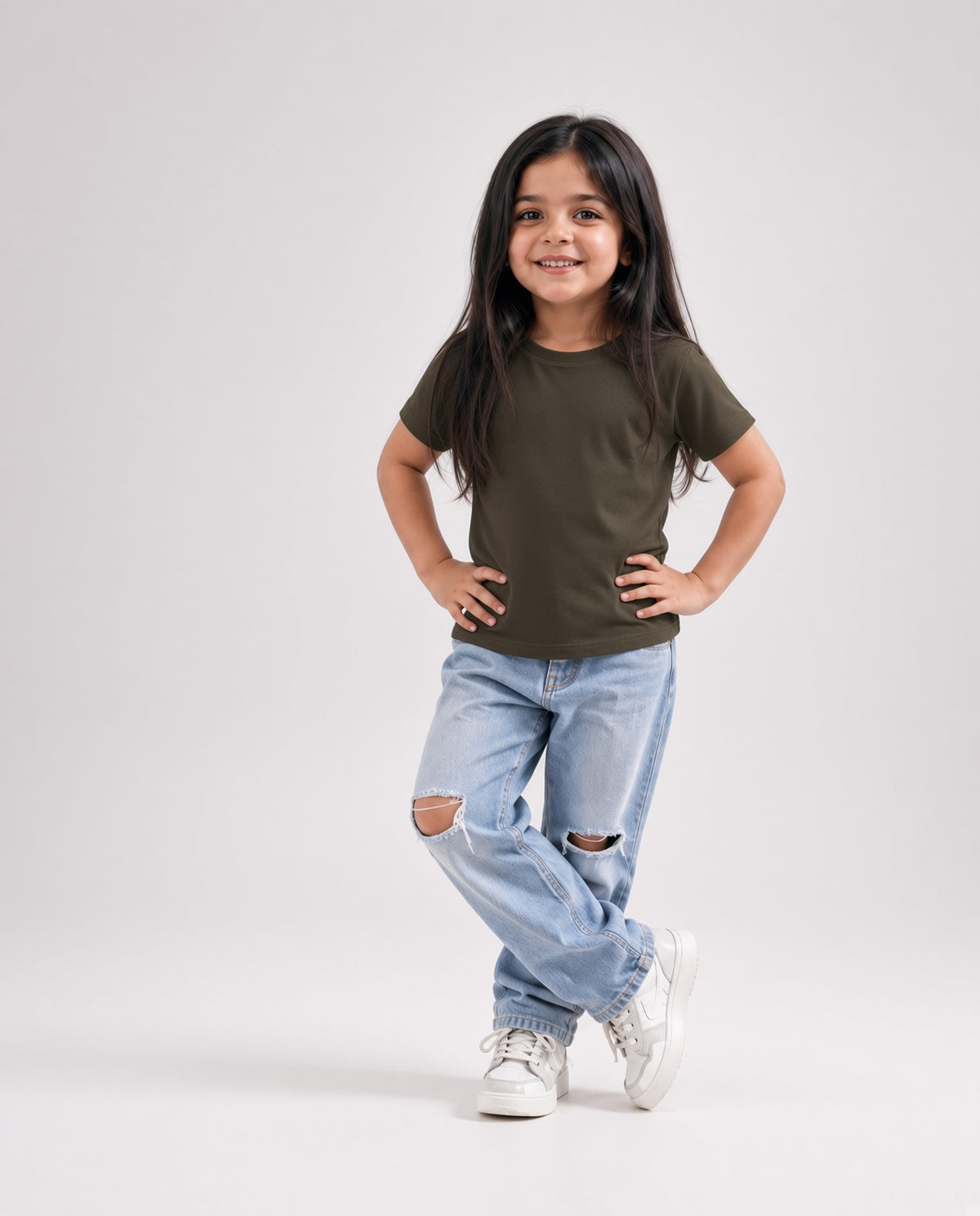Premium Cotton Shirt for Girls – Olive Green
