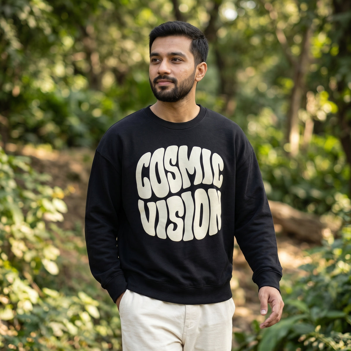 Cosmic Vision Graphic Printed Crewneck Sweatshirt – Black