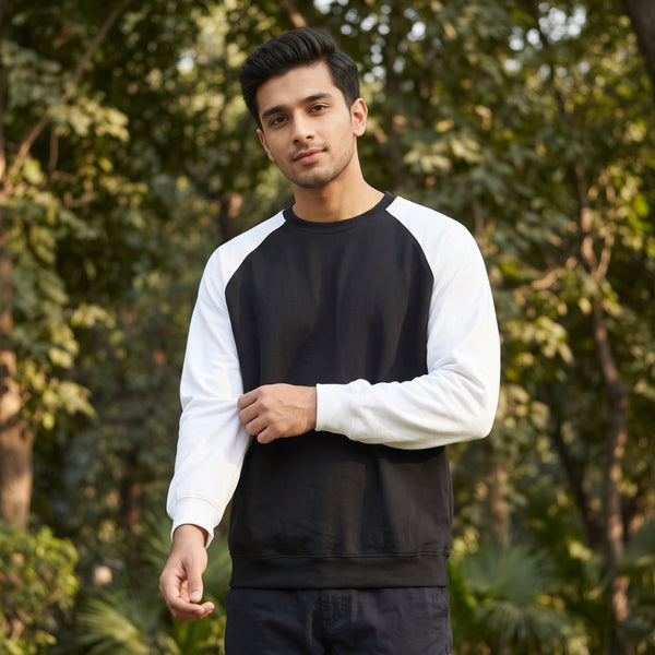 Contrast Sleeve Raglan Crewneck Sweatshirt | Black & White