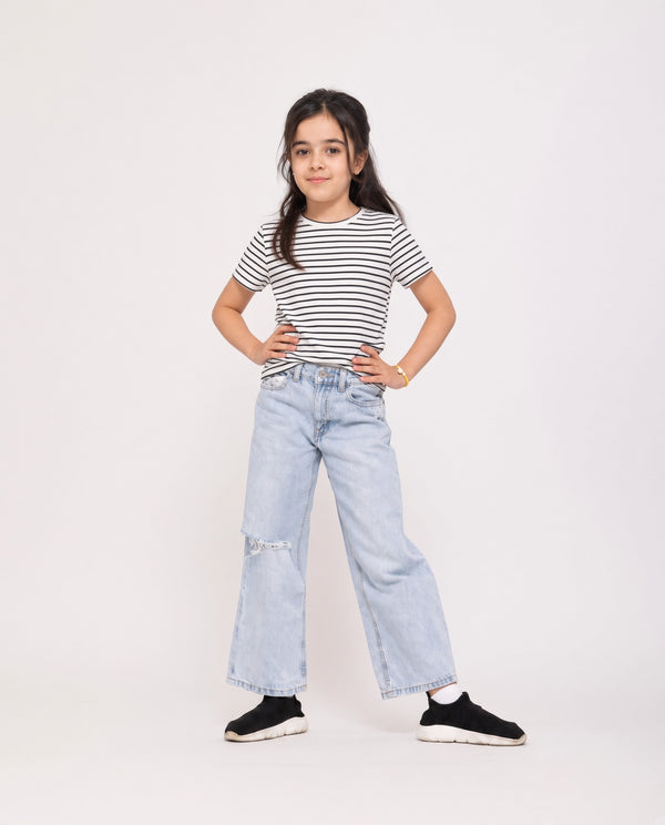 Premium Cotton Shirt for Girls – Black & White Stripe