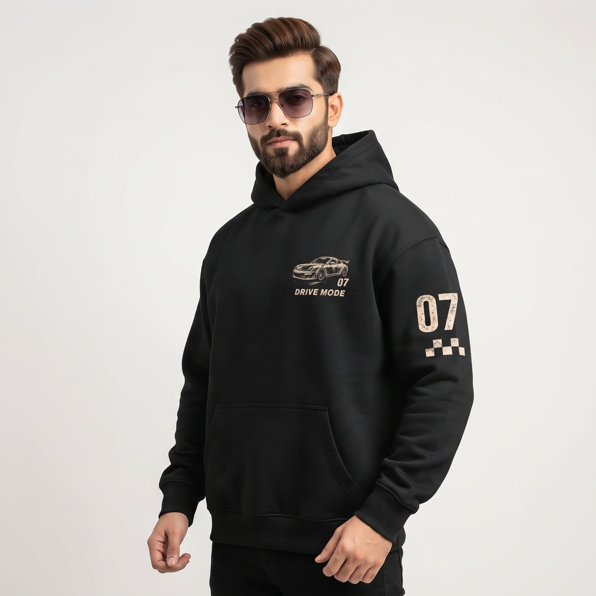 Drive Mode 07 Automotive Graphic Print Hoodie – Black
