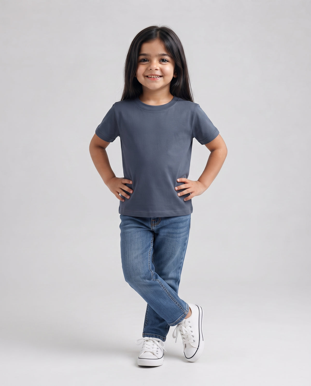 Premium Cotton Shirt for Girls – Muted Navy