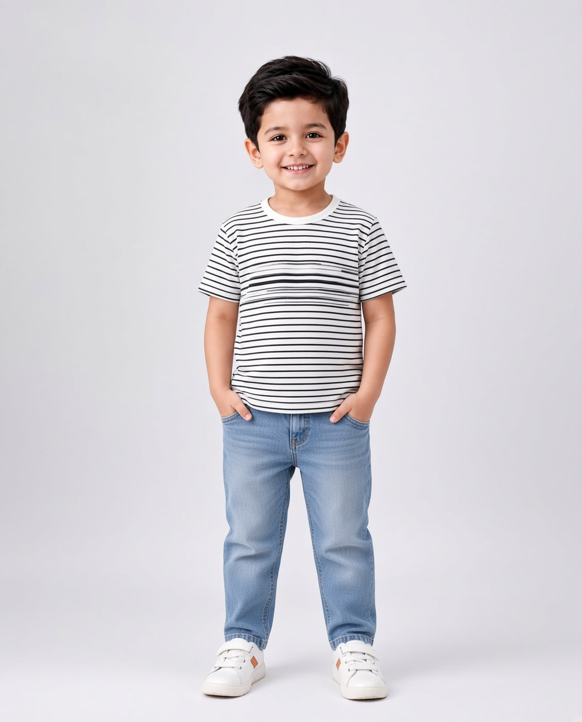 Premium Cotton Shirt for Boys –Black & White Striped