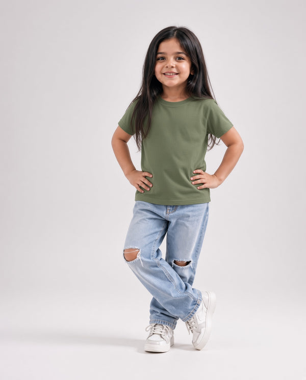 Premium Cotton Shirt for Girls – Army Green
